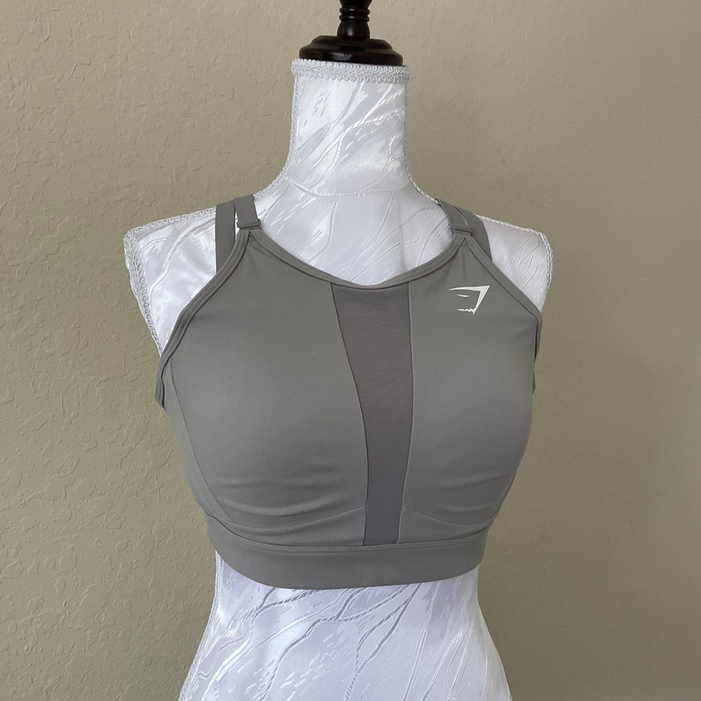 Gymshark Mesh Neckline Sports Bra Womens Large Gray Padded Athletic Activewear
